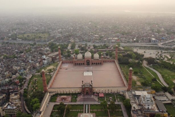 the royal mosque at lahore pakistan drone s high angle view of mughal era congregational mosque in lahore punjab pakistan free photo